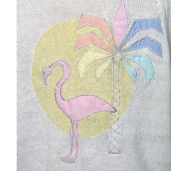 Vintage Jantzen Flamingo Palm Tree Sweater L – 80s Retro Pastel Summer Knit - Picture 7 of 10